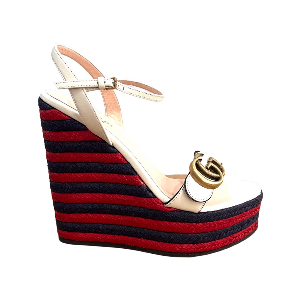 Gucci Marmont Double G Leather Espadrille Platform Sandals